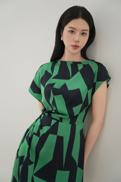 Sixdo Green Silk Sarong Dress